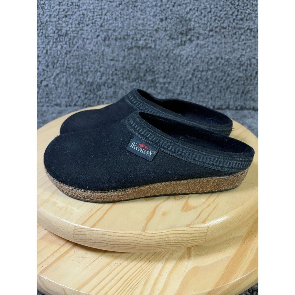 Stegmann Original 108 Wool Clogs Womens Size 6 Black Cork Insole Comfort Shoes